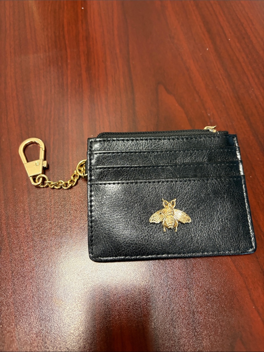 Black PU Leather Card Holder with Gold Bee Accent - Unbranded